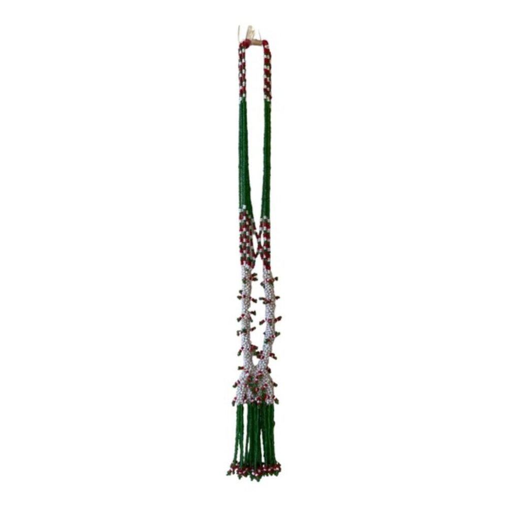 Multi Strand Red, Green, White Beaded Tassel Tribal Style Necklace 20” Drop - Picture 4 of 10